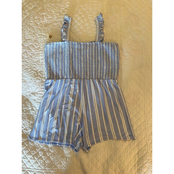 NWOT No Boundaries Romper Jumpsuit Plus Size XXL 19 Smocked Top Blue & White - Picture 4 of 10